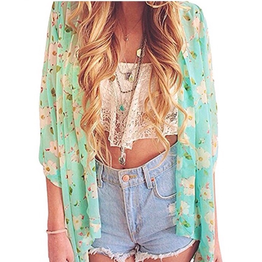 Sheer Seafoam Floral Kimono